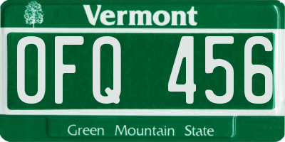 VT license plate OFQ456