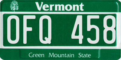 VT license plate OFQ458