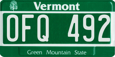 VT license plate OFQ492