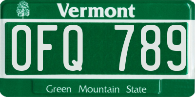 VT license plate OFQ789