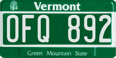 VT license plate OFQ892