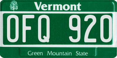 VT license plate OFQ920
