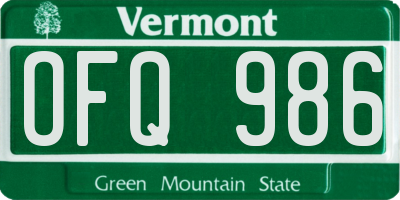 VT license plate OFQ986