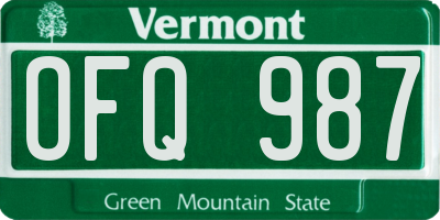 VT license plate OFQ987