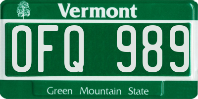 VT license plate OFQ989