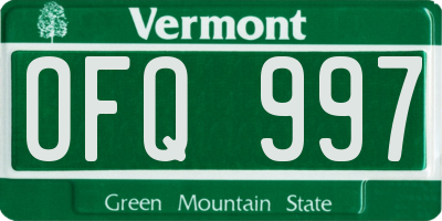 VT license plate OFQ997