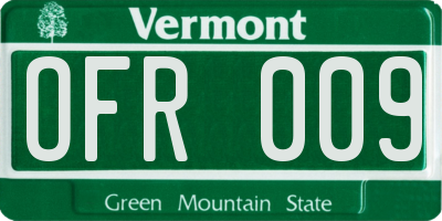 VT license plate OFR009
