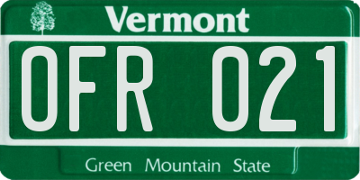 VT license plate OFR021