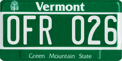 VT license plate OFR026