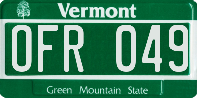 VT license plate OFR049