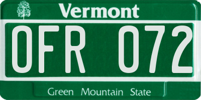 VT license plate OFR072