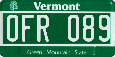 VT license plate OFR089
