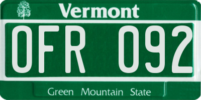 VT license plate OFR092