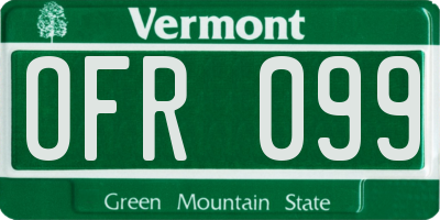 VT license plate OFR099