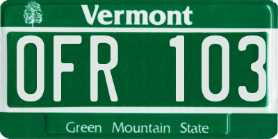 VT license plate OFR103
