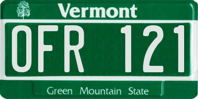 VT license plate OFR121