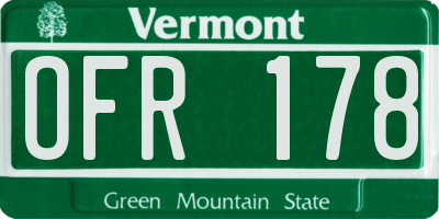 VT license plate OFR178