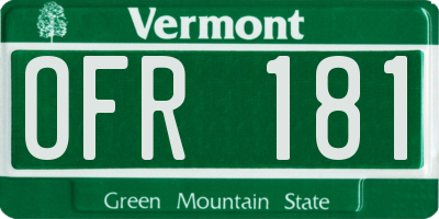 VT license plate OFR181
