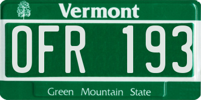 VT license plate OFR193