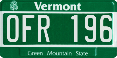 VT license plate OFR196