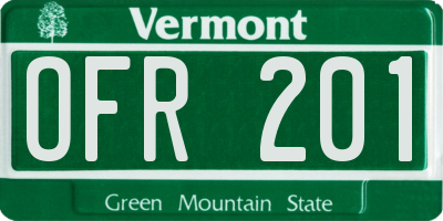 VT license plate OFR201