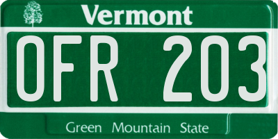 VT license plate OFR203