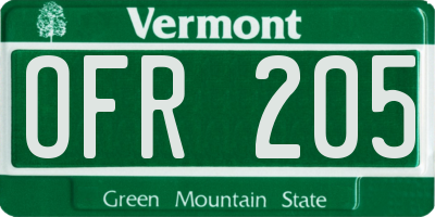 VT license plate OFR205