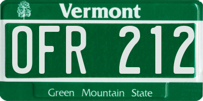 VT license plate OFR212