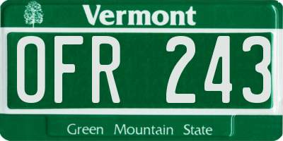 VT license plate OFR243