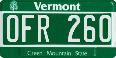 VT license plate OFR260