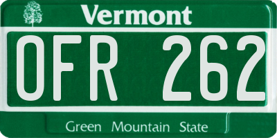 VT license plate OFR262