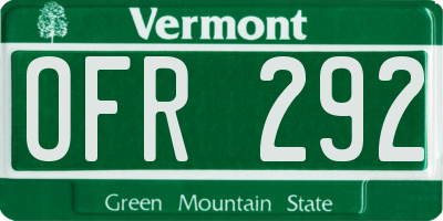 VT license plate OFR292