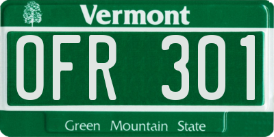 VT license plate OFR301