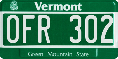 VT license plate OFR302