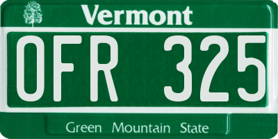 VT license plate OFR325