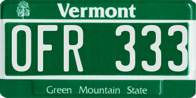 VT license plate OFR333