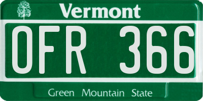 VT license plate OFR366