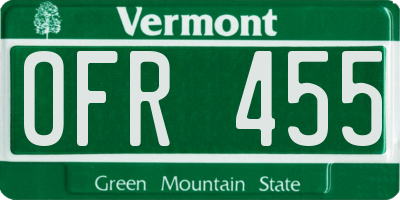 VT license plate OFR455