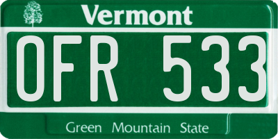 VT license plate OFR533
