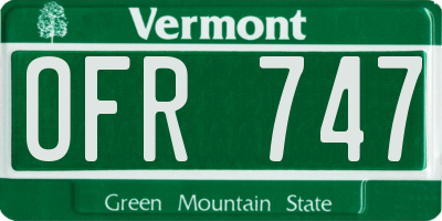 VT license plate OFR747