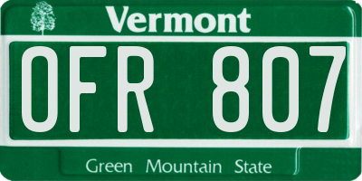 VT license plate OFR807
