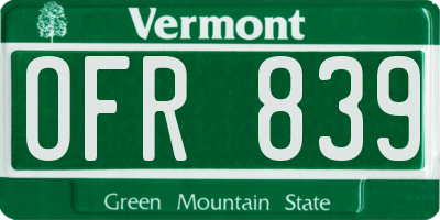 VT license plate OFR839