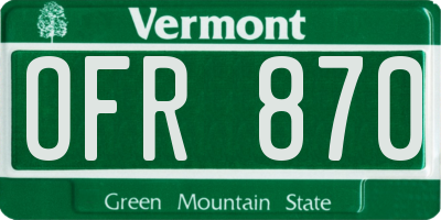 VT license plate OFR870