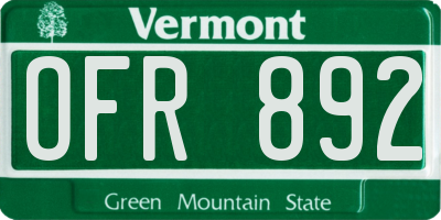 VT license plate OFR892