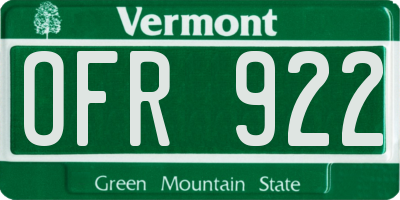 VT license plate OFR922