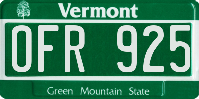 VT license plate OFR925