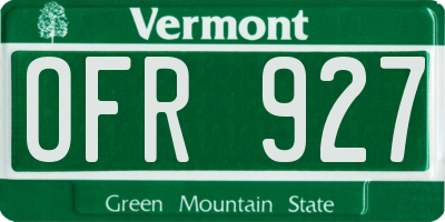 VT license plate OFR927