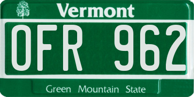 VT license plate OFR962