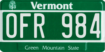 VT license plate OFR984