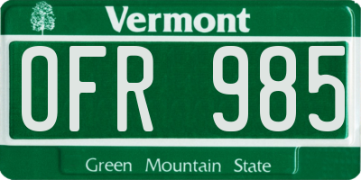 VT license plate OFR985
